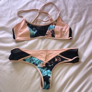 Coral/floral cheeky bikini